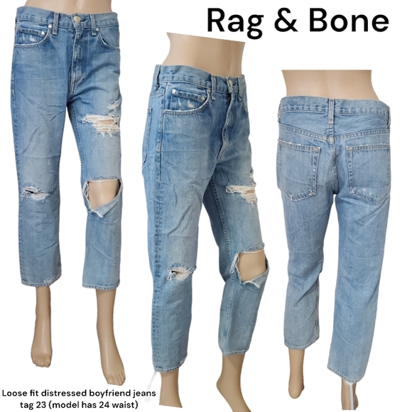 rag & bone Denim - Rag & bone distressed relaxed boyfriend light wash denim ripped jeans women's 23